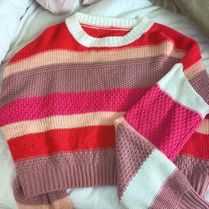 Adorable Pink Striped Cropped Sweater